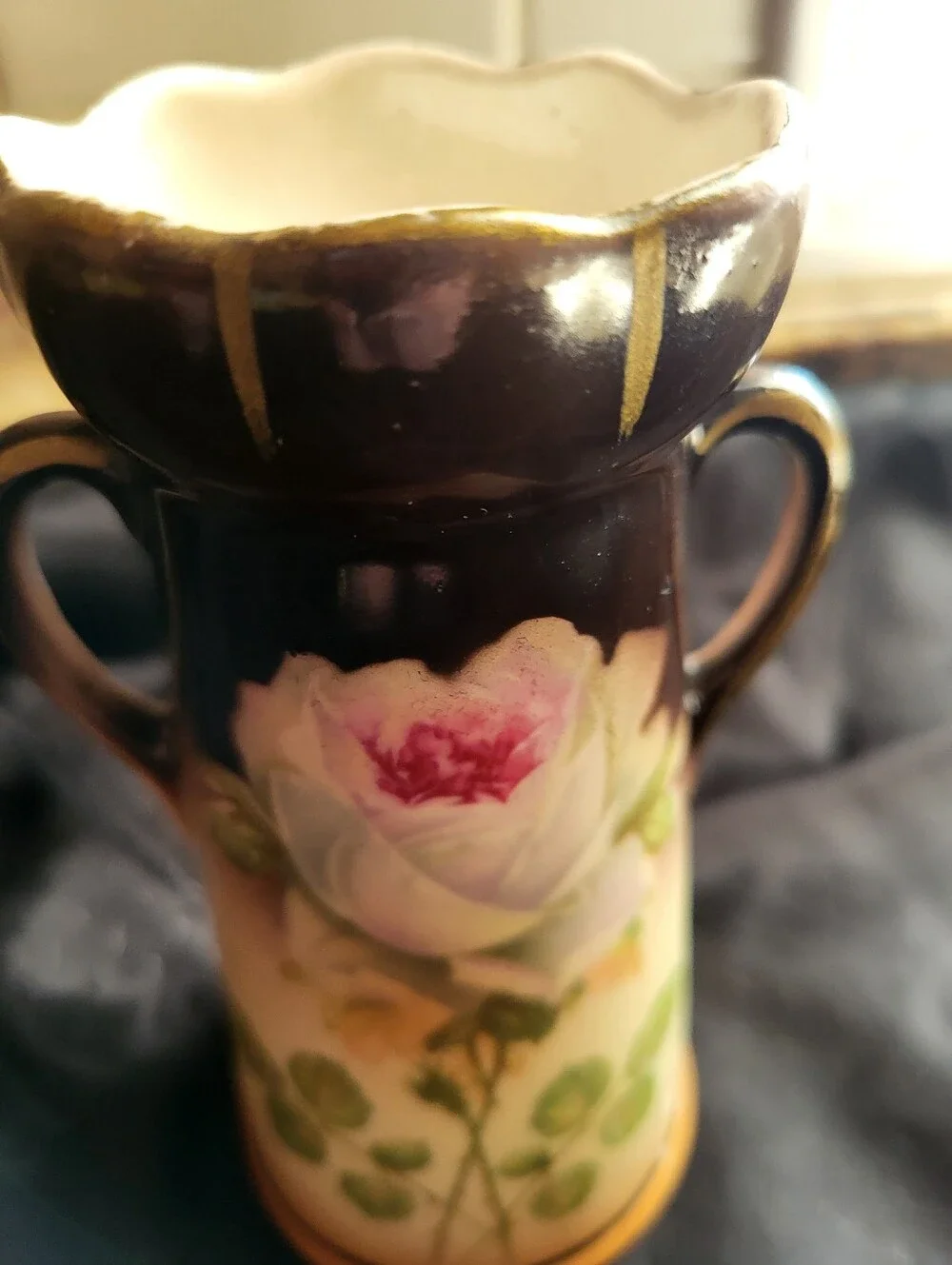Stamped Cechalovakia 5.25 Inch Hanfpainted Rose Vase
